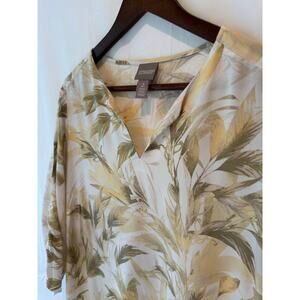 Chico’s Women’s 2 V-Neck Blouse Palm Leaf Print 3/4 Sleeve Resort Lightweight